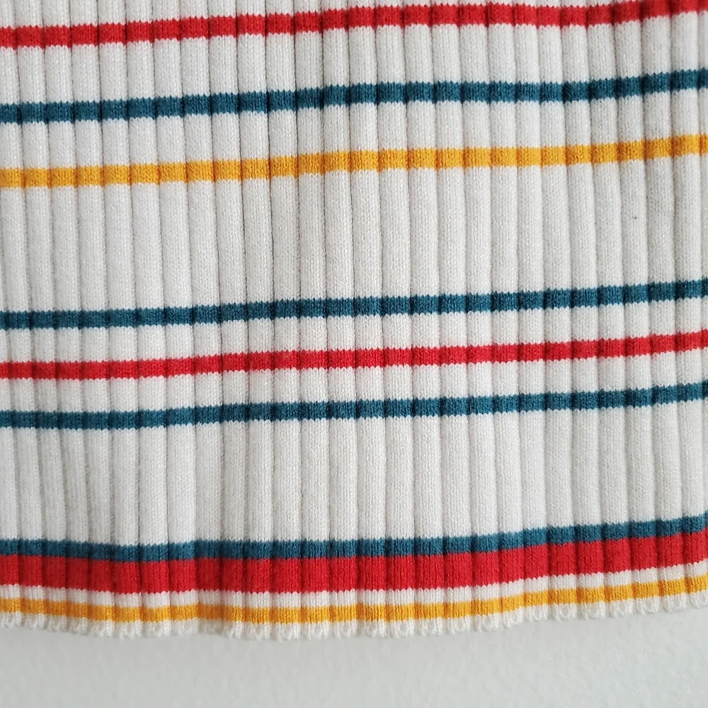 Forever 21 Ribbed Knit Mock Neck 70s Stripe Retro Sleeveless Sweater Tank Top - Picture 5 of 6